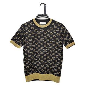 Gucci Short Sleeve Knit GG Pattern M Size 554595 Black Gold Lamé
